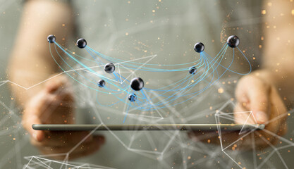 Global network. Blockchain. 3D illustration. Neural networks and artificial intelligence. Abstract