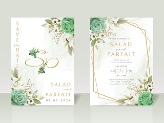 Greenery floral wedding invitation card template