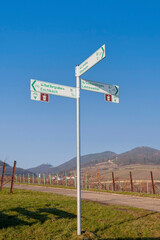 Wegweiser an einem Fahrradweg, Deutsche Weinstrasse, Rheinland-Pfalz