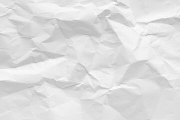 White crumpled paper texture background, clean white wrinkled paper, top view.