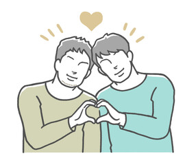 手でハートマークを作る同性カップル　男性