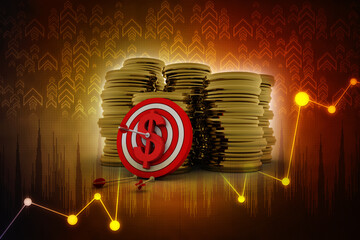 3d rendering Dollar symbol target near gold coin