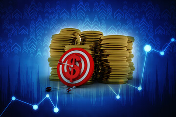 3d rendering Dollar symbol target near gold coin