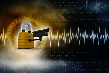 3d rendering Surveillance CCTV Security Camera connected lock
    