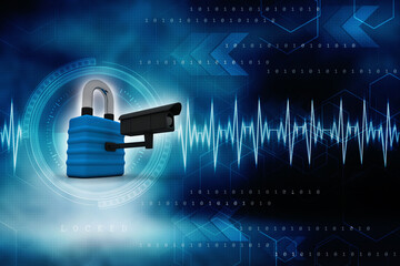 3d rendering Surveillance CCTV Security Camera connected lock
    