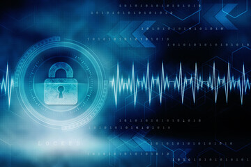 2d illustration Safety concept: Closed Padlock on digital background
