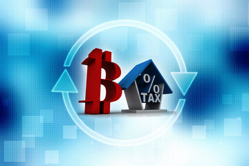 3d rendering bitcoin sign currency with home
