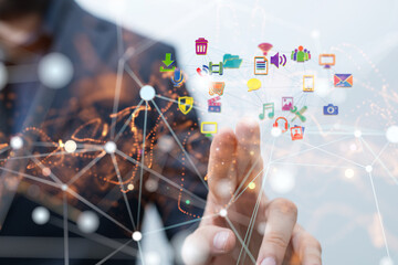 abstract lines with dots over dark background.