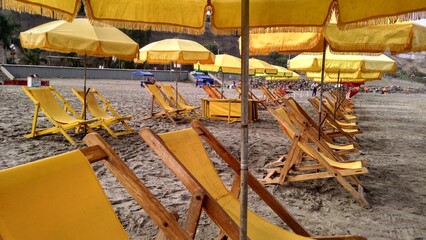 beach chairs and umbrellas on the beach