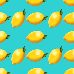 Pattern of lemons on a blue background