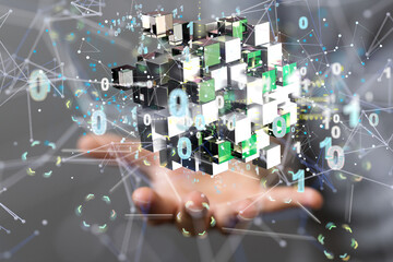 data security - Cloud technology. Integrated digital web concept background