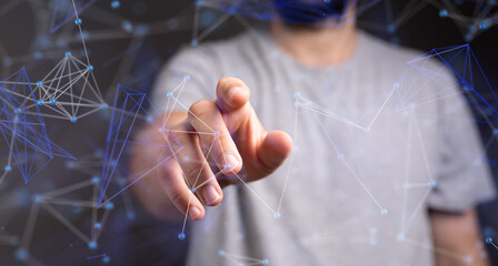 network holding in hand 3d connection data