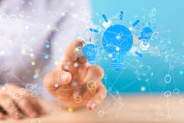 Neural network 3D illustration. Big data and cybersecurity