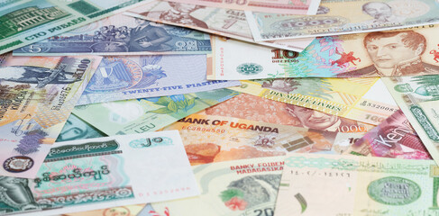 Various currencies. Banknotes, money from different countries. Diversification of the investment...