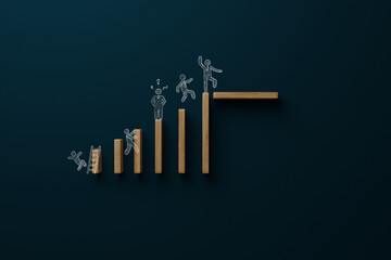 People climbing on wooden cubes. The concept of climbing to the top, promotion, success.