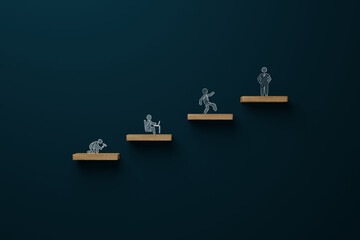 Various figures at the career ladder. Employee, manager and boss icons. Hierarchy concept at work.