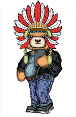 Teddy bear. Cute animal doll vector illustration for shirt print