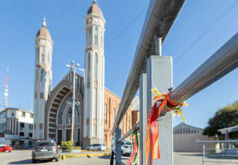 Ribbons and souvenirs in front of Imaculada Conceição Parish, known as Capuchins Church, Caxias...