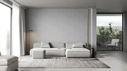 Contemporary modern living room with design furniture,3d rendering © Liliia