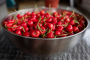 Bowl of freshly picked cherries