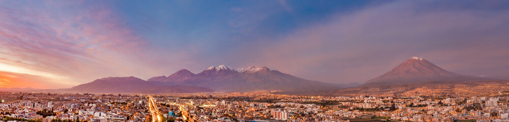 View of arequipa and its three volcanoes - obrazy, fototapety, plakaty