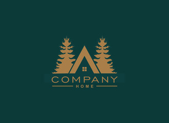 Evergreen Home Logo. Geometric Shape Tree with House Icon Isolated on Green Background. Usable for Real Estate, Business and Branding Logos. Flat Vector Design Template Element