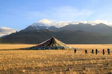 Foto op Plexiglas Shishapangma Prachtig uitzicht op grasland onder de Kailash-berg