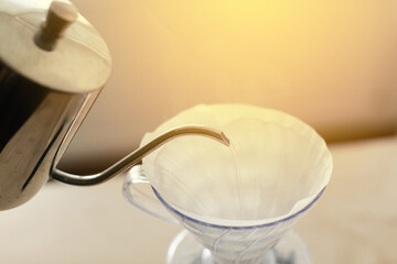 Morning coffee, alternative method of making coffee in a glass drip decanter. 