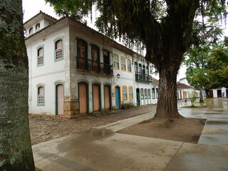 Street of historical center in Paraty, Rio de Janeiro, Brazil. Paraty is a preserved Portuguese colonial and Brazilian Imperial municipality