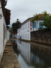 Street of historical center in Paraty, Rio de Janeiro, Brazil. Paraty is a preserved Portuguese colonial and Brazilian Imperial municipality