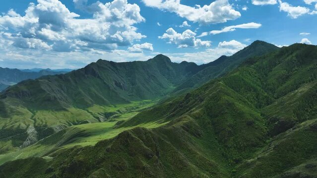 Landscape of mountains and rivers in summer. Aerial view
