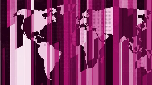 Pink color world map technology animated background