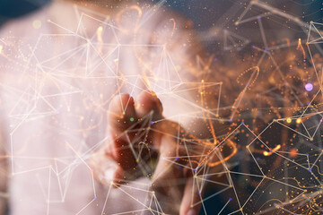 Global network. Blockchain. 3D illustration. Neural networks and artificial intelligence. Abstract