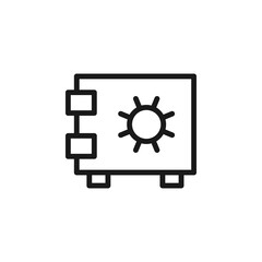 Business, money, finance concept. Vector signs drawn with black line. Suitable for adverts, web sites, apps, articles. Line icon of sun on wallet or safe