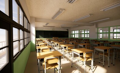 Classroom school concept 3d render illustration template