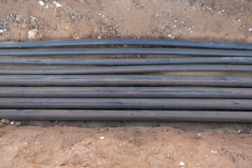 Cables in Friction reduced pipe are buried underground. A large number of electric and high-speed...