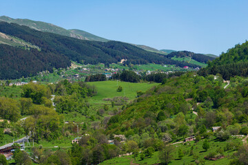 Rural landscape with houses and forest, Armenia