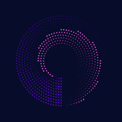 Abstract pink and violet curvy dotted lines. Halftone design element for border frame, round logo, blackout tattoo, sign, symbol, web pages, prints, template, pattern and abstract background
