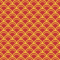 Greeting card or wrapping paper pattern for Chinese new year 2023. Red and gold Chinese pattern background. Can be used for template background of oriental style.