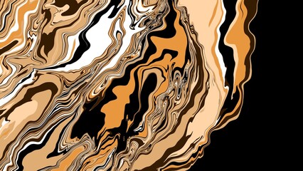 Background with marble texture. Abstract painting mix stains. Beige and black liquid paint that flows.