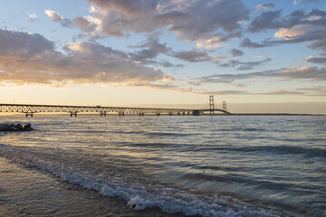 Mackinac Bridge at sunset, Michigan, USA
