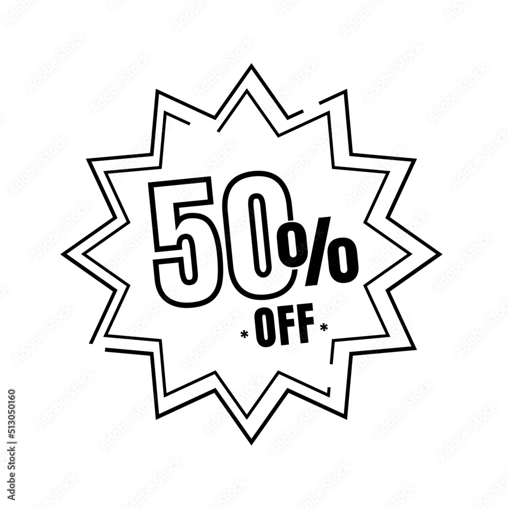 Wall mural 50% percent off (offer), online super discount icon, black and white sketch style vector illustratio