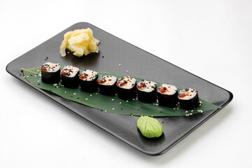 Sushi rolls on a white background