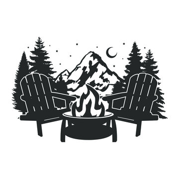 Fire Camp Illustration Clip Art Design Shape. Outdoor Adventure Silhouette Icon Vector.