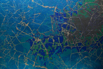Light blue, dark blue, green and beige background with highlighted neon lines, contours of planes. Colorful illustration in the style of eco-leather or maps. A sample for your ideas.