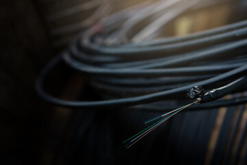 Black fiber optic internet cables offer fast data transmission.