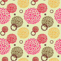 Seamless vector mosaic pattern. Flowers of different shades, wreaths, colored background.
