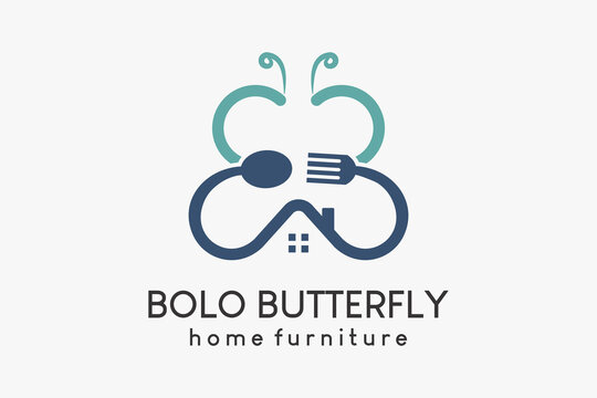 A logo for household appliances or furniture, a broom, a spoon and fork icon combined with a butterfly-shaped house icon