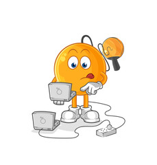 paddle ball with laptop mascot. cartoon vector