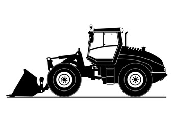 Silhouette of a heavy-duty wheeled loader. Vector.